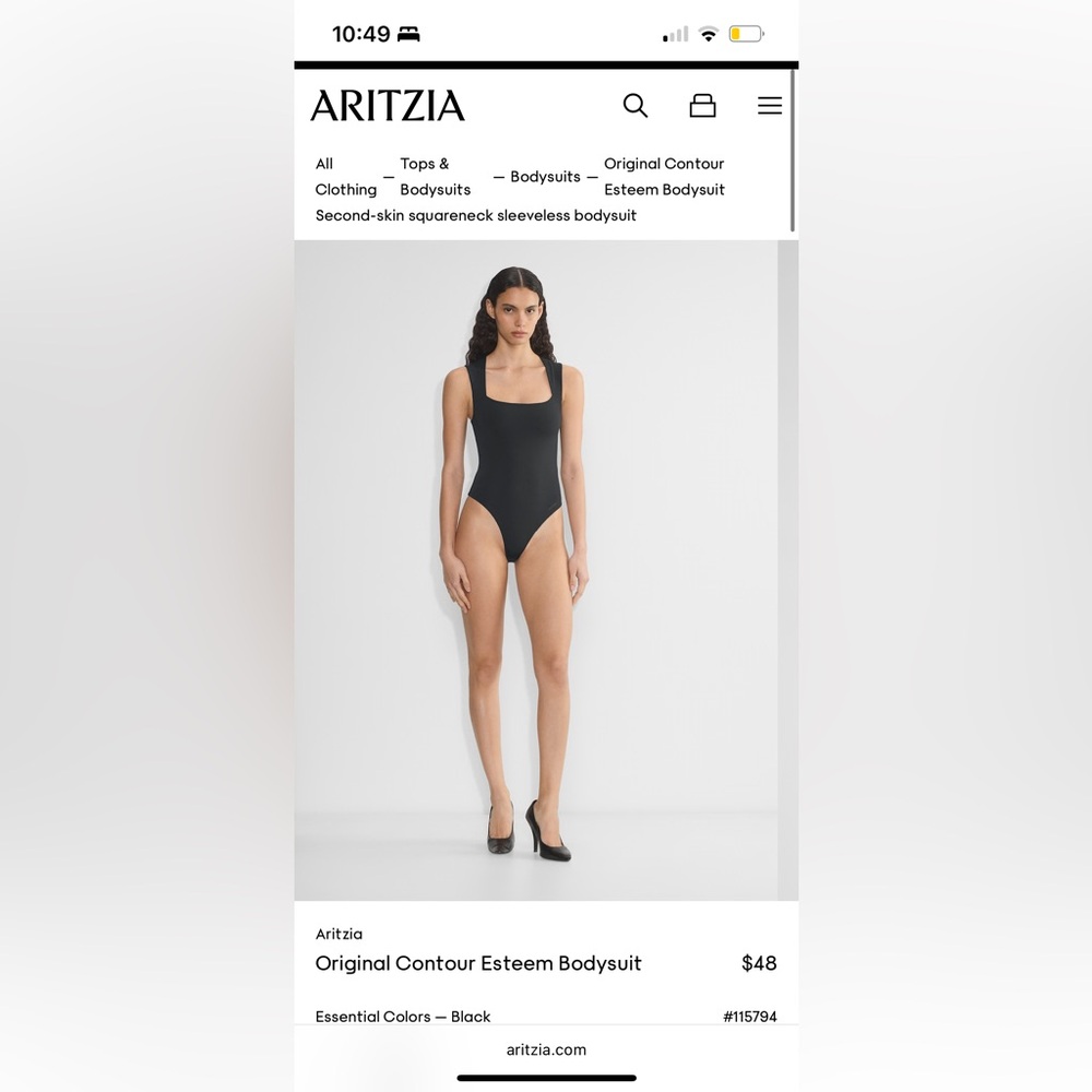 Aritzia Black Square-Neck Contour Esteem One-Piece Bodysuit